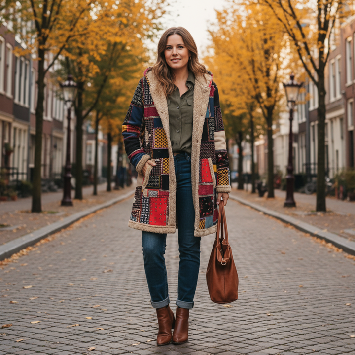 Ava | Vintage warme lange Jacke mit Kapuze