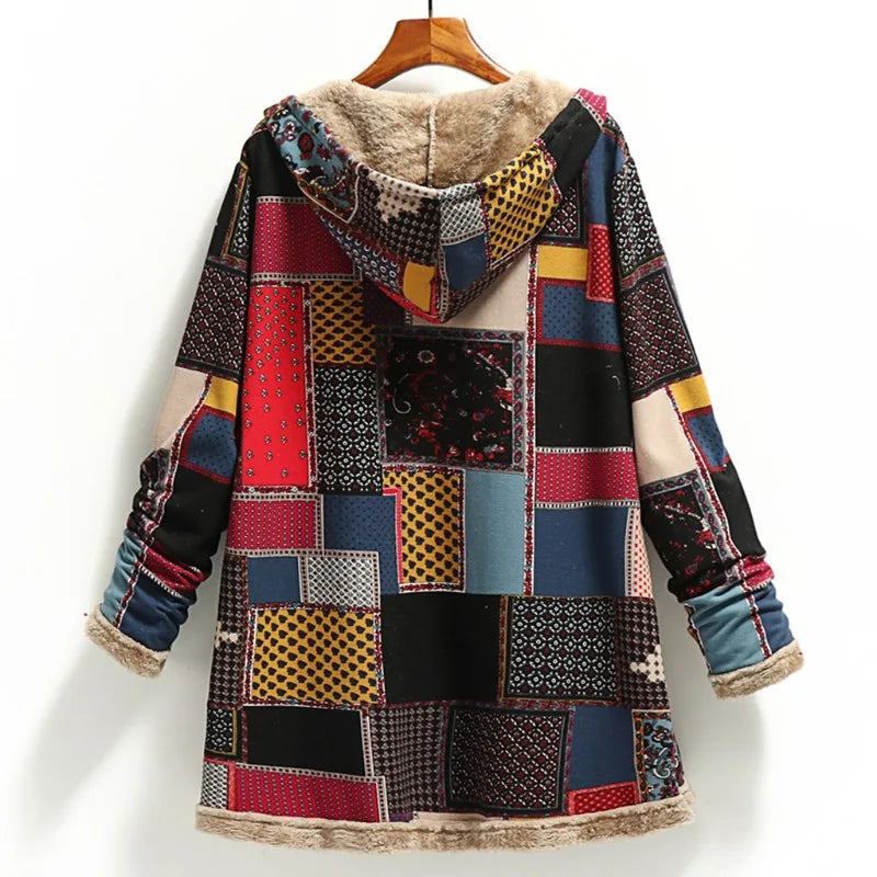 Ava | Vintage warme lange Jacke mit Kapuze