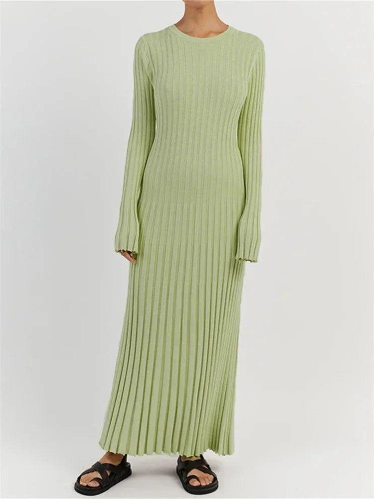 Caroline | Geripptes Maxikleid