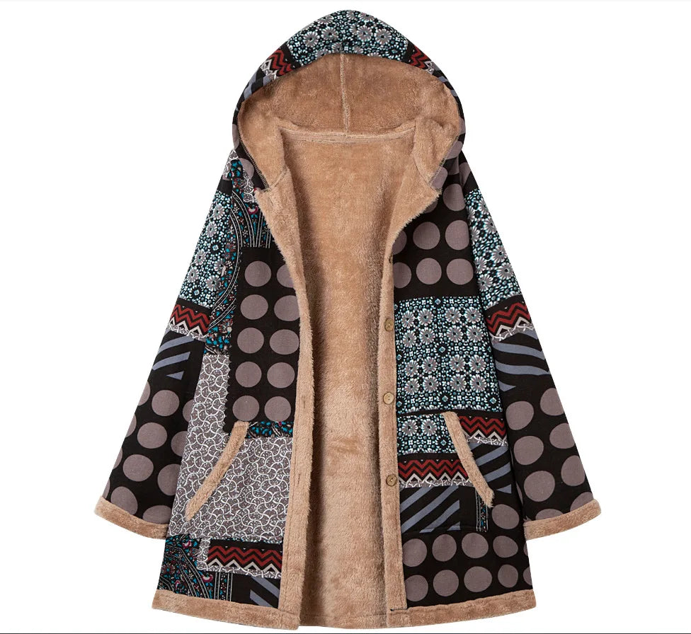 Ava | Vintage warme lange Jacke mit Kapuze