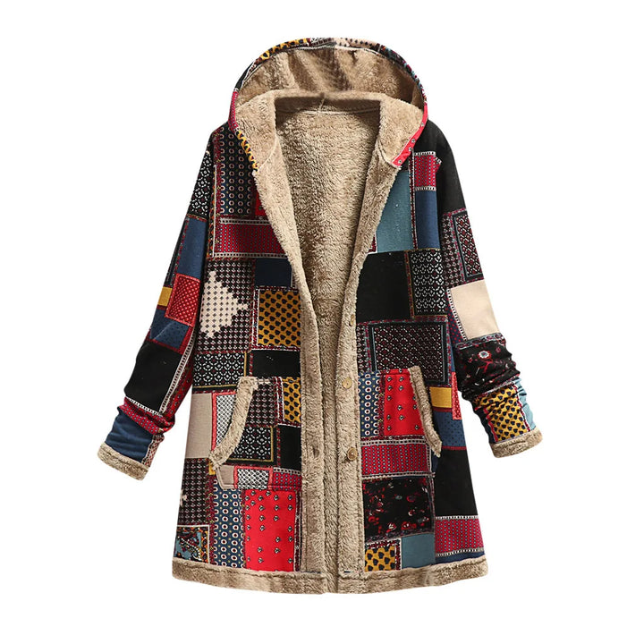 Ava | Vintage warme lange Jacke mit Kapuze