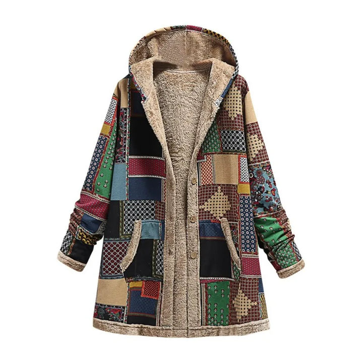 Ava | Vintage warme lange Jacke mit Kapuze