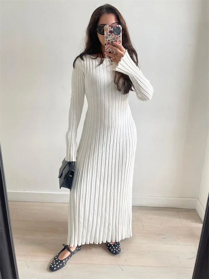 Caroline | Geripptes Maxikleid