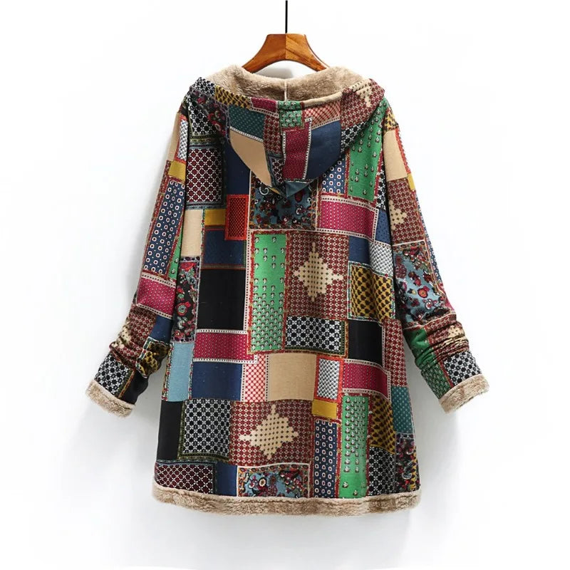 Ava | Vintage warme lange Jacke mit Kapuze