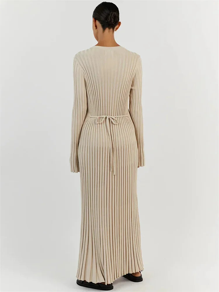 Caroline | Geripptes Maxikleid