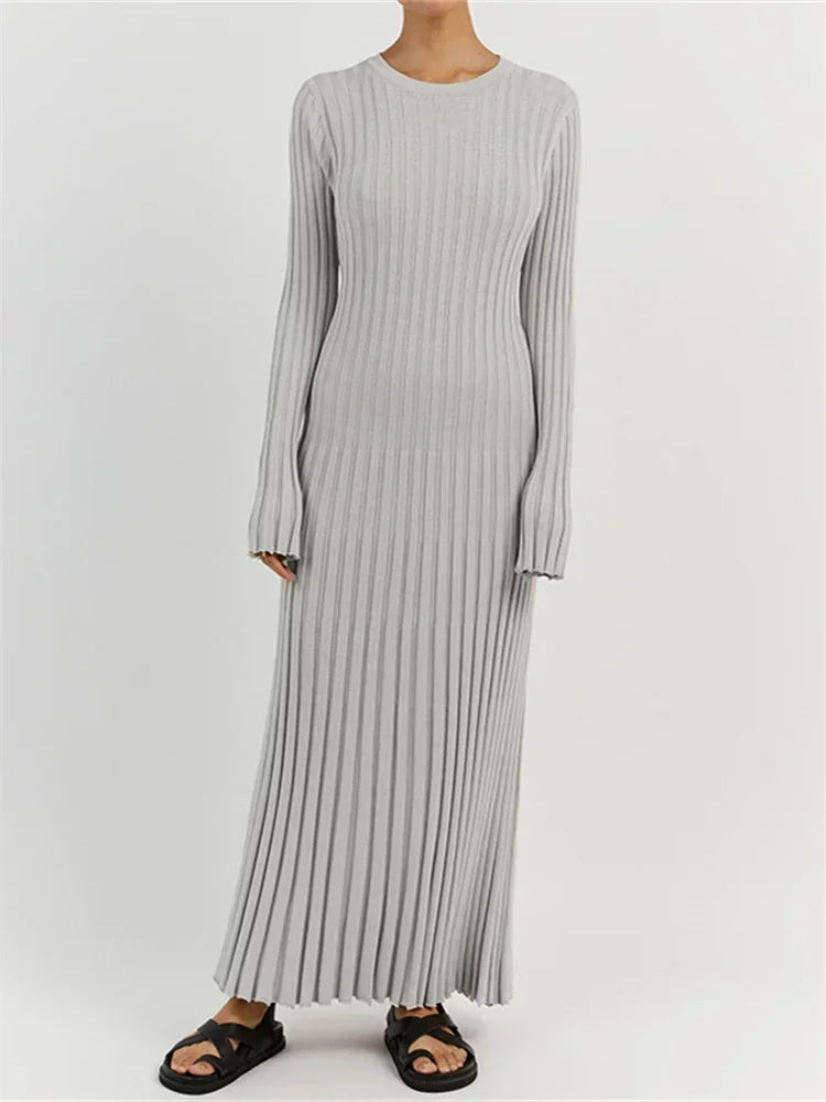 Caroline | Geripptes Maxikleid