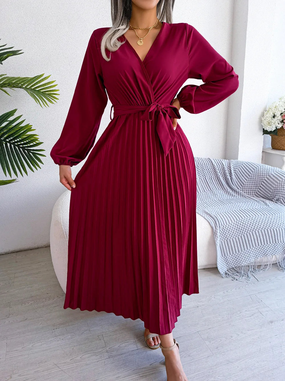 Marisol | Stilvolles, plissiertes Maxikleid