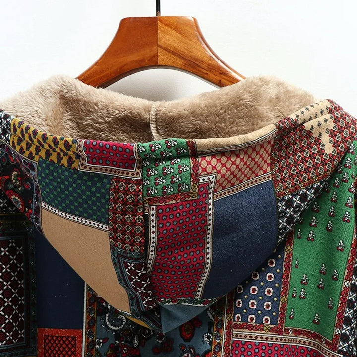 Ava | Vintage warme lange Jacke mit Kapuze